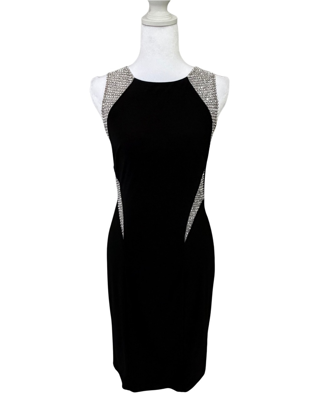Cache Black 2000’s Cocktail Mini Dress Sheer Rhinestone Cutouts Size 4